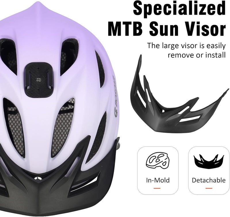 Bosoar Mountain Bike Helmet,Adult Cycling Helmet with Camera Mount and Detachable Visor for Men Women Youth,Suggested Fit 55-61 Cm - Image 5